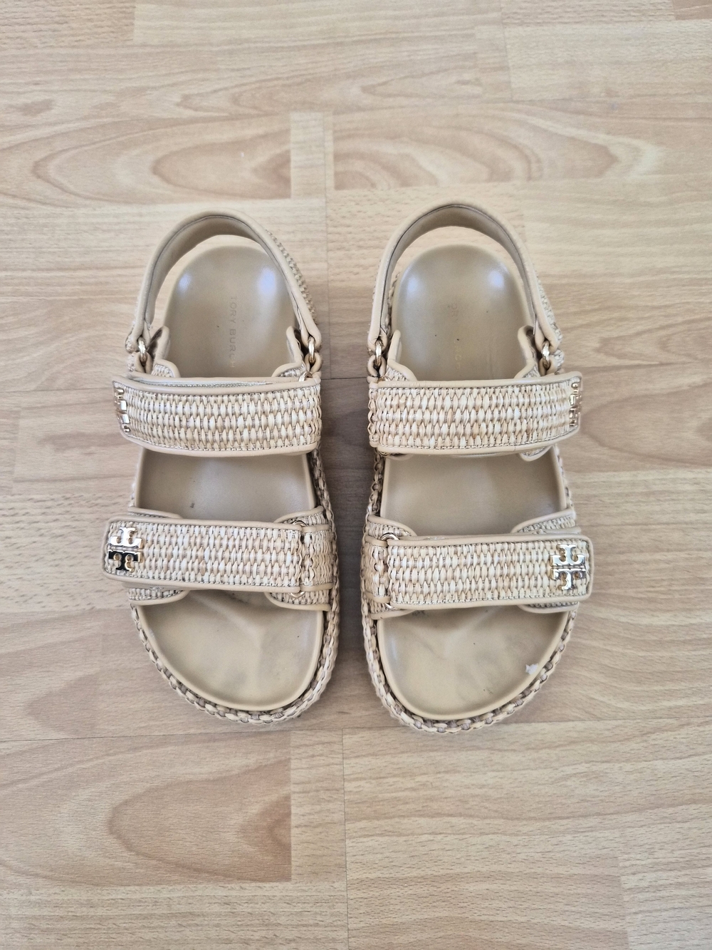 Tory Burch Beige Woven Leather Sandals